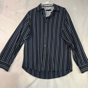 Pronto‎ Uomo Dress Shirt Blue Stripped Long Sleeve Mens Non Iron Large